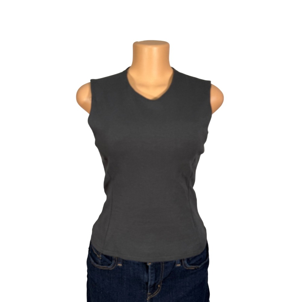 Zara Sleeveless Top Womens Medium Grey Excellent V-Neck Back Zip Knit Shell